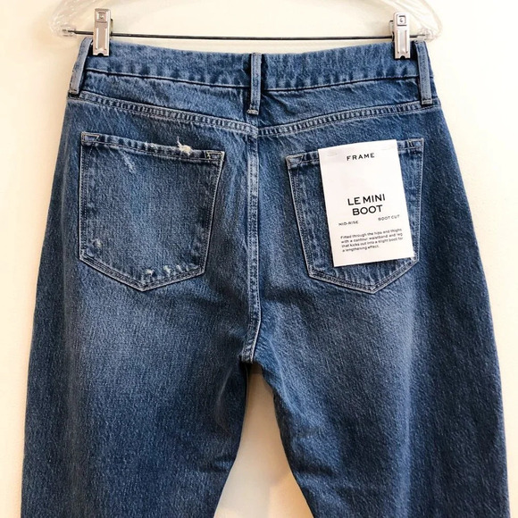 FRAME Le Mini Boot Leg Distressed Mid Rise Medium Wash Denim Jeans 26 NWT - Picture 12 of 13